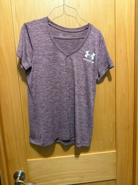 Under Armour Heathered Plum V-Neck Tee with White Logo
